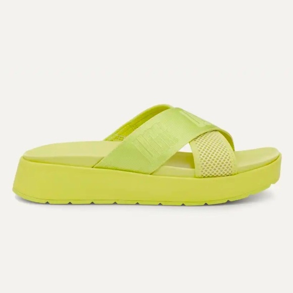 UGG Emily Mesh Slide Sandals sz 10  Pollen Yellow 1119491 Leather Footbed Sporty - Picture 1 of 6